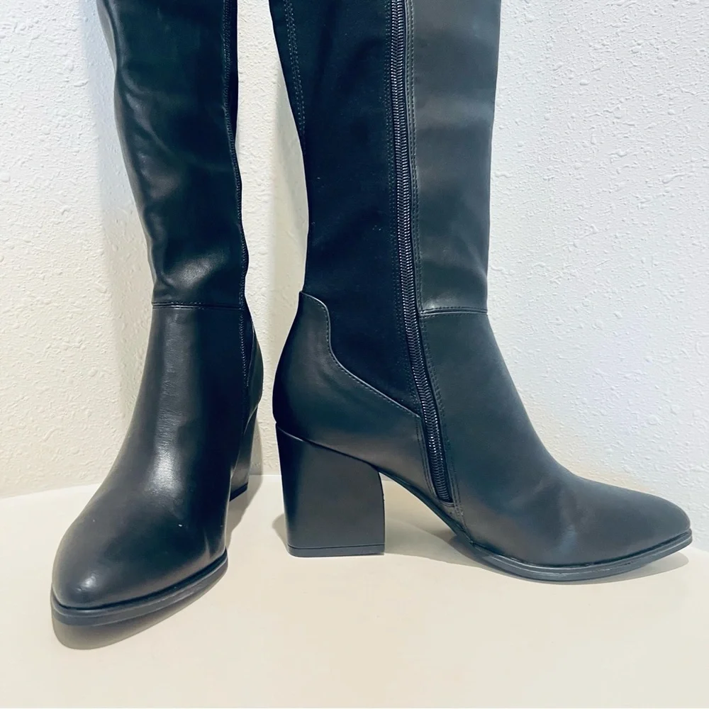 Marc Fisher Black Over the Knee Block Heel Vegan Boots Size 9 NWT